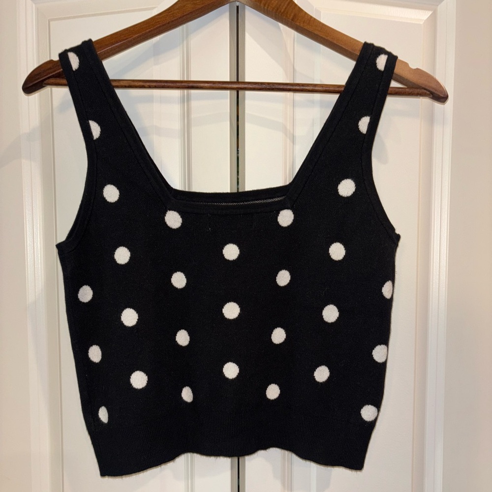 Knit Classic Polka Dot Black/White Crop Tank Top